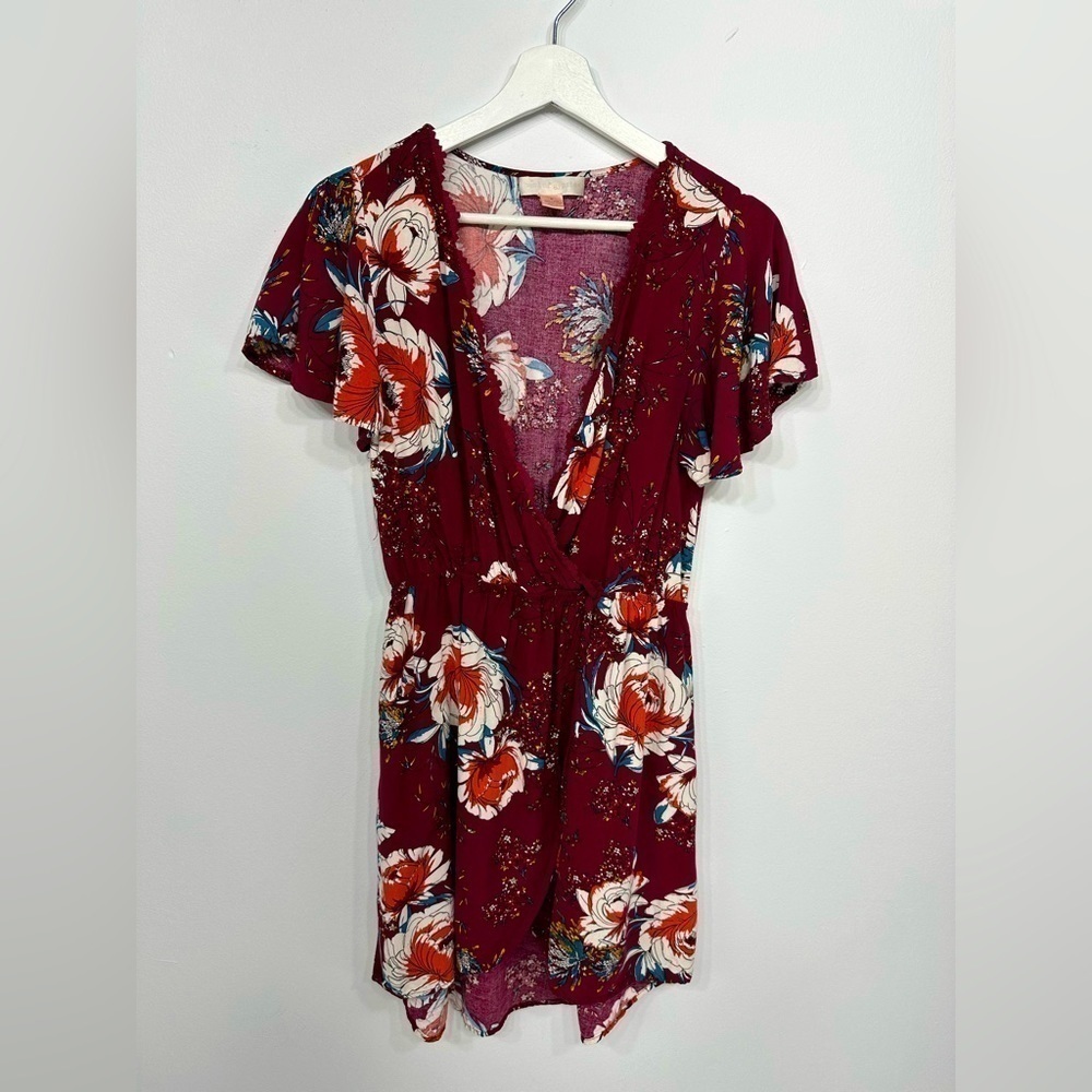 Band of gypsies burgundy floral short dress size M